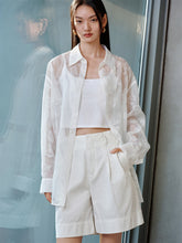 Women's Butterfly Flocked Sheer Shirt with Back Cutout